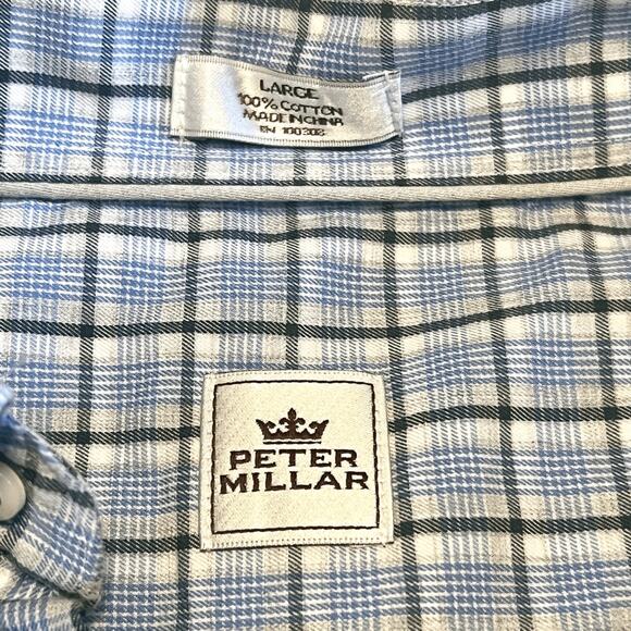 Peter Millar Men's Button-Front Long Sleeve Blue Green Plaid Shirt Sz L - Picture 2 of 7